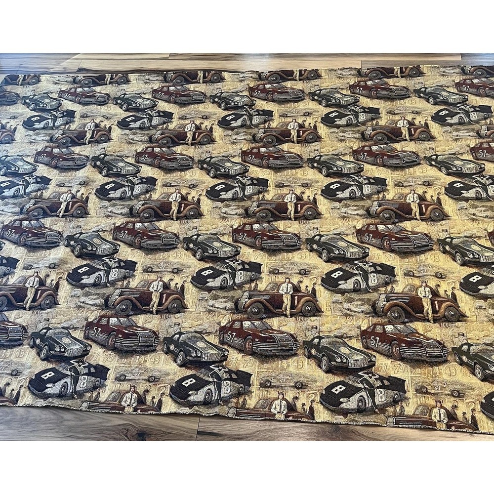 Vintage Racing Car Tapestry Upholstery Fabric 87" x 56" Retro NASCAR Hot Rod